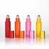 High Quality Blue/Green/Pink/Black/Amber Mini 10ml ROLL ON GLASS BOTTLE For Fragrances ESSENTIAL OILS Stainless Steel Roller Ball LX8839