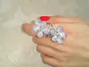 Vecalon Flower Promise Ring 925 sterling silver Diamant Big Engagement Bröllopsringar för kvinnor Finger Smycken