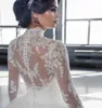 Modest Puffy Skirt Ball Gown Princess Wedding Dresses Bridal Gowns High Neck Illusion Long Sleeves Lace Appliques Small Train