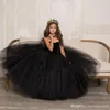 Little Black Kids Toddler Girls Pageant Dresses Arabic Dubai Sweety Princess Ball Gown Tulle Formal Wear Clows Flower Girl Dress S3043