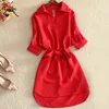 Camicie Donna 2020 Abito casual estivo Fashion Office Lady Abiti in chiffon rosso solido per le donne Telai Tunica Ladies Vestidos Femme