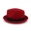 2020 뉴스 스타일의 양모 파시너 페도라 여성 유니탄 롤업 짧은 Brim Homburg Jazz Fedora Cap with Ribbon316Y