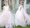 Dzieci Formalne Nosić Tanie Kwiat Girl Dresses Cap Rękawy Baby Girl Birthday Party Boże Narodzenie Komunię sukienki Dzieci Dziewczyna Party Sukienki