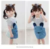 Ragazza di carattere patchwork a righe abiti a maniche lunghe simpatico topo abbigliamento per bambini ragazze per bambini vestono abiti per bambini in denim