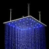 Badrum 40in Lad Led Showerhead 304 Rostfritt Stål Borstat regnduschpanel Takmonterade Overhead Kranar Stora Rain Caucets