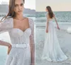 Glitter Cheap A Line Wedding Dresses Sweetheart Long Sleeves Sequins Tulle Ruffles Wedding Dress Sweep Train Custom Made Robes De Mariée