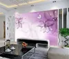 Papel de parede personalizado 3d roxo flor sonhadora borboleta branco sala de estar quarto fundo parede decoração mural papel de parede