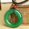 Fine Jewelry Natural Green Jade Medullary Round Pendant Lucky Blessing Necklace Women Men Gifts Hot 2019 Jade statue