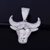 Animal vache pendentif pendentif avec chaîne gratuite or argent couleur Bling cubique Zircon hommes Hip hop collier bijoux pour cadeau