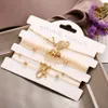 5pcs/Lot Charm Bracelets Crystal Beaded Bow Knot Gold Color Link Chain Bracelets Bangles for Women Boho Jewelry