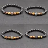 4 Styles Natural Black Lava Stone Beads Elastic Bracelet Tiger Eye Stone Bracelet Volcanic Rock Beaded Hand Strings Brass Bracelets