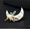 Fashion Moon Goddess Brooch Pins Cartoon Moon Star Angel with Butterfly Wing Brooches 18K Plated Enamel Rhinestone Pins Jewelry Gifts