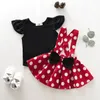 15572 Baby Girls Dress Set Kids Ruffles T-tröja + prickar Bowknot Suspender kjol Girl 2st Set Barnkläder