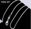 1mm 925 Sterling Silver Smooth Snake Chains Kvinnor Halsband Smycken Snake Kedjan Storlek 16 18 20 22 24 28 28 30 tums GB1186