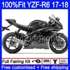 YAMAHA YZF600 YZF R6 YZF 600 YZF-R6 Parlak siyah çerçeve Için kiti 17 18 248HM.25 YZF R 6 YZF-600 YZFR6 2017 2018 Fairing Vücut + 7Hediyeler