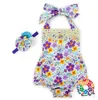 Ensembles de vêtements pour bébés filles, dos nu, à volants floraux, robe sans manches, bandeau, combinaison, tenue pour tout-petits, combishort pour gir8307400