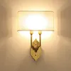 French Style Wall Lamp All Copper American Bedroom Bedside Lamp Study Hall Background Bedside Corridor Aisle Fabric Shade Wall Light