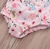 2019 Yaz Erkek Bebek Kız Giysileri Tulum Kızlar Pembe Çiçek Baskılar Çocuk Tasarımcı Giysi Kız Romper + Kafa Çocuk Giyim BY0826