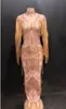 Sparkly Rhinestones Püsküller Uzun Elbise Kadın Gece Kulübü Kadın Şarkıcı Sahne Dans Kostüm Balo Parti Podyum Performans Elbiseler DJ DS Elbise