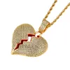 Wholesale- bling Hip Hop Heart Pendant Copper Micro pave with CZ stones Necklace Jewelry for men and women CN002