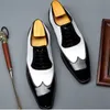 Plus Size 48 Patent Leather Men's Handmade Bridal Oxfords Square Toe Laces Man Formal Dress Derby Wingtip Brogues Shoes BQL264
