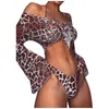 Mulheres Swimwear Tankinis Leopard Print Tie Dye Cinched Cordas Triângulo Bikini Set Três Peças Swimsuit Sexy