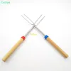 BBQ Forks Camping Campfire Stainless Steel Wooden Handle Telescoping Barbecue Roasting Fork Sticks Skewers BBQ Forks 50pcs