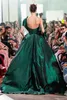 ELIE SAAB Dark Green One Shoulder A Line Evening Dresses Backless Sweep Train Front Split Red Carpet Dress Ruffle Formal Party Gowns