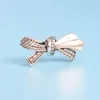 925スターリングシルバーボウチャームクリアCZブレスレットバングルジュエリーアクセサリーPandora Bowknot Charms