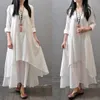 Maxi robe femmes paysans ethnique boho drap de coton à manches longues gypsy robes plus taille