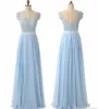 Dziewczyny niebo niebieskie sukienki eleganckie seksowne okrągłe kołnierze aplikacje linii szyfonowe długie impreza formalne sukienki wieczorowe sukienki dla kobiet suknie balowe hy
