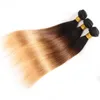 1B 4 27 Ombre Blonde Gerade Reines Brasilianisches Haar Bundles mit Verschluss Weben 3 Tone Echthaar 3 Bundles Mit 4*4 Spitzenverschluss