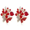 Mode-fleurs diamants clous d'oreilles pour femmes alliage coloré strass boucles d'oreilles fille cristal boucle d'oreille bijoux 3 couleurs rose rouge bleu