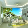 Dish Chinese seamless large mural background TV wall living room sofa wallpaper, natural scenery, trees, blue sky