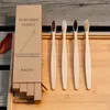 wooden bamboo toothbrush flat handle with Kraft box travel set of 4 disposable for hotel and home