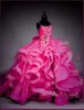 자홍색 공주 작은 여자 미인 드레스 2020 스파게티 스트랩 백리스 프릴 구슬 꽃 소녀 드레스 공식 파티 가운 AL3911