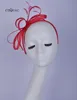 2019 Small Coral pink sinamay fascinator Copricapo Kentucky Derby corse nuziali doccia nuziale madre della sposa con piuma