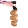 Brazilian Virgin Body Wave Ombre Human Hair Weaves With Closure T1B27 Honey Blonde 13x4 Full Lace Frontals With 3 Bundles Colored53455760