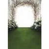 Fenêtre lumineuse fleurs blanches arche porte mariage photographie toile de fond vinyle imprimé fleurs Photo Studio arrière-plans sol vert
