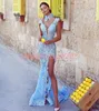 2020 backless lace zeemeermin avondjurken met overskirt halter zeemeermin partij Pageant gelegenheid Arabische split sexy prom gown gewaad de soiree