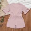 Bébé Designer Vêtements Enfants Filles Bow Barboteuses Été Flare Manches Article Pit Combinaison Enfants Poche Belle Casual Onesies Body CYP683