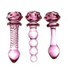 Nova Rosa de vidro Rose Plug Anal suave Bundas grânulos anais Prostata Massagem vidro plug adultos do sexo brinquedos para as Mulheres Homens vidro Dildo Y191024