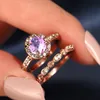 2PCSSET 2019 Luxury White Pink Stone Rings for Women for Gold Color Wedding Engagement Rings Jewelry Dropship Bagues Pour4835094