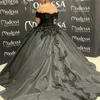 Черный бальное платье сладкий 16 кружева Quinceanera платья с плеча аппликации суд поезд формальные платья выпускного вечера vestidos de quinceañera Abendkleider