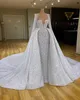 Sparkle Wedding Dress with Detachable Train Long Sleeve Beaded vestido de novia Bridal Gowns Sequins robes de mariée