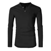 T-shirts pour hommes T-shirt de mode T-shirt à manches longues Chemise de grande taille Bouton personnalisé Couleur unie Noir S-2XL229U