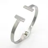 Wholesale-New Stainless Steel double T love Bracelet jewelry Cuff Rose Gold plate Bangles Bracelets For Women Love Bracelet
