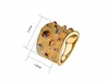 Wide Gold Color Finger Rings for Woman Multicoloured Rhinestones Paved Cocktail Ring Size 6 7 8 9 for Female