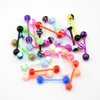 Tongue Rings Duotone Acrylic Uv Tongue Ring Barbells With Stripe Balls 6mm Bioflex Piercing Whole 100pcslot5303053