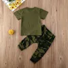 Toddler pojke kläder 2020 nyfödda småbarn spädbarn barn baby pojke kläder brev T-shirt toppar + kamouflage byxor 2pcs outfits set1